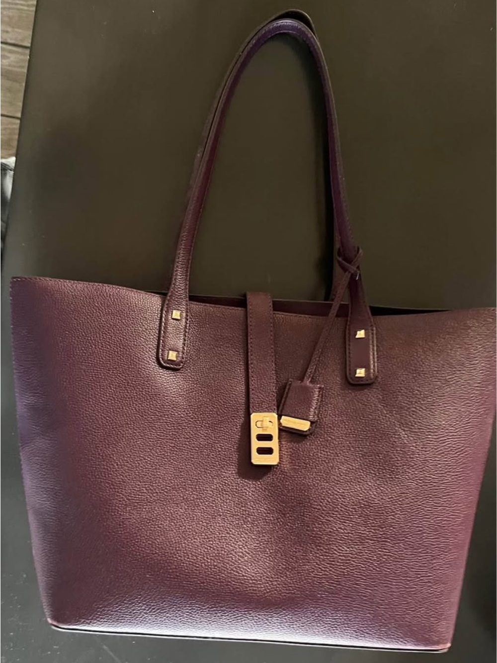 Michael Kors Plum Leather Tote with Gold-Tone Accents